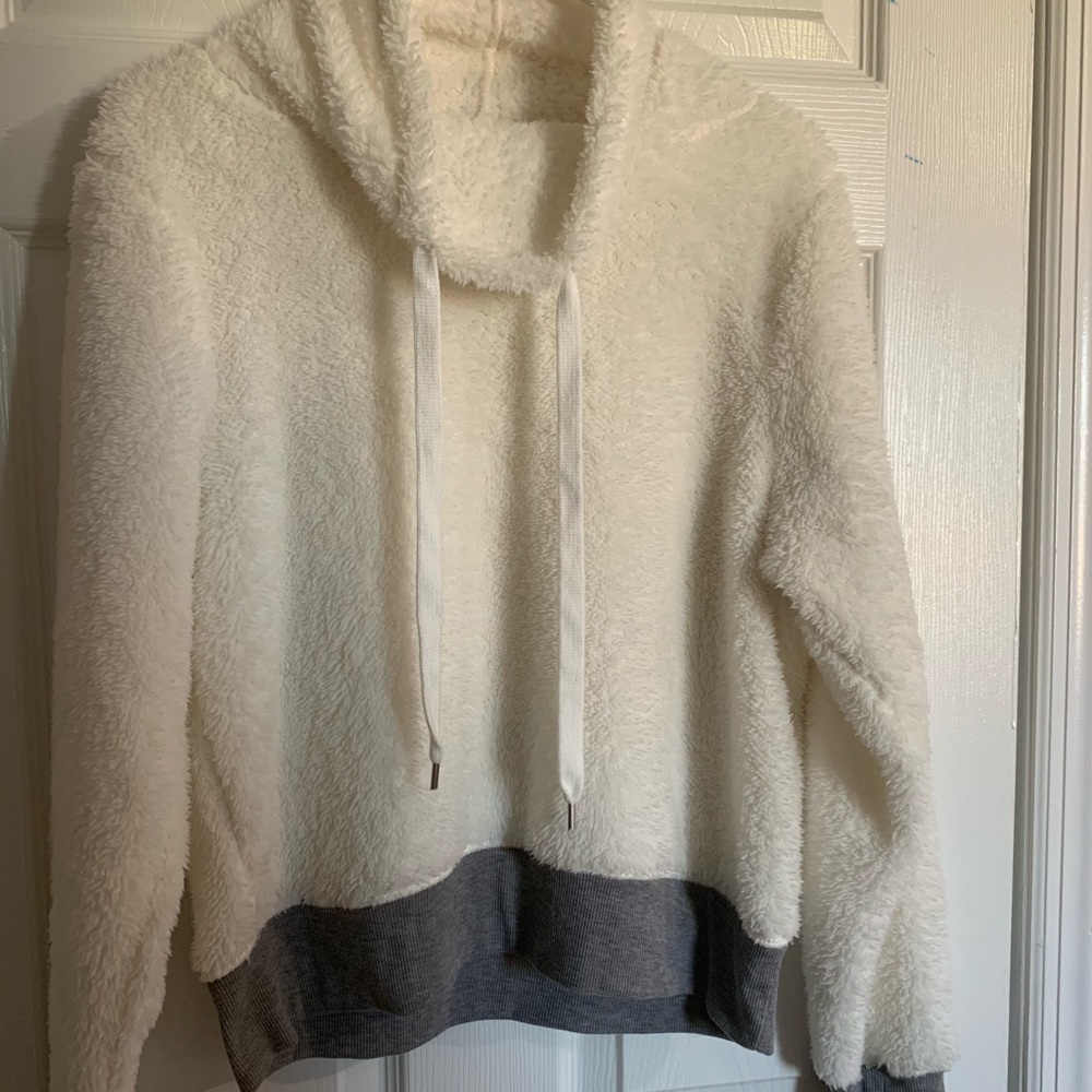 Furry fleece turtleneck sweatshirt